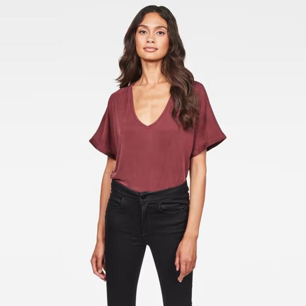 G-Star Joosa Top Port Red Deep V Neck Sz. S NEW